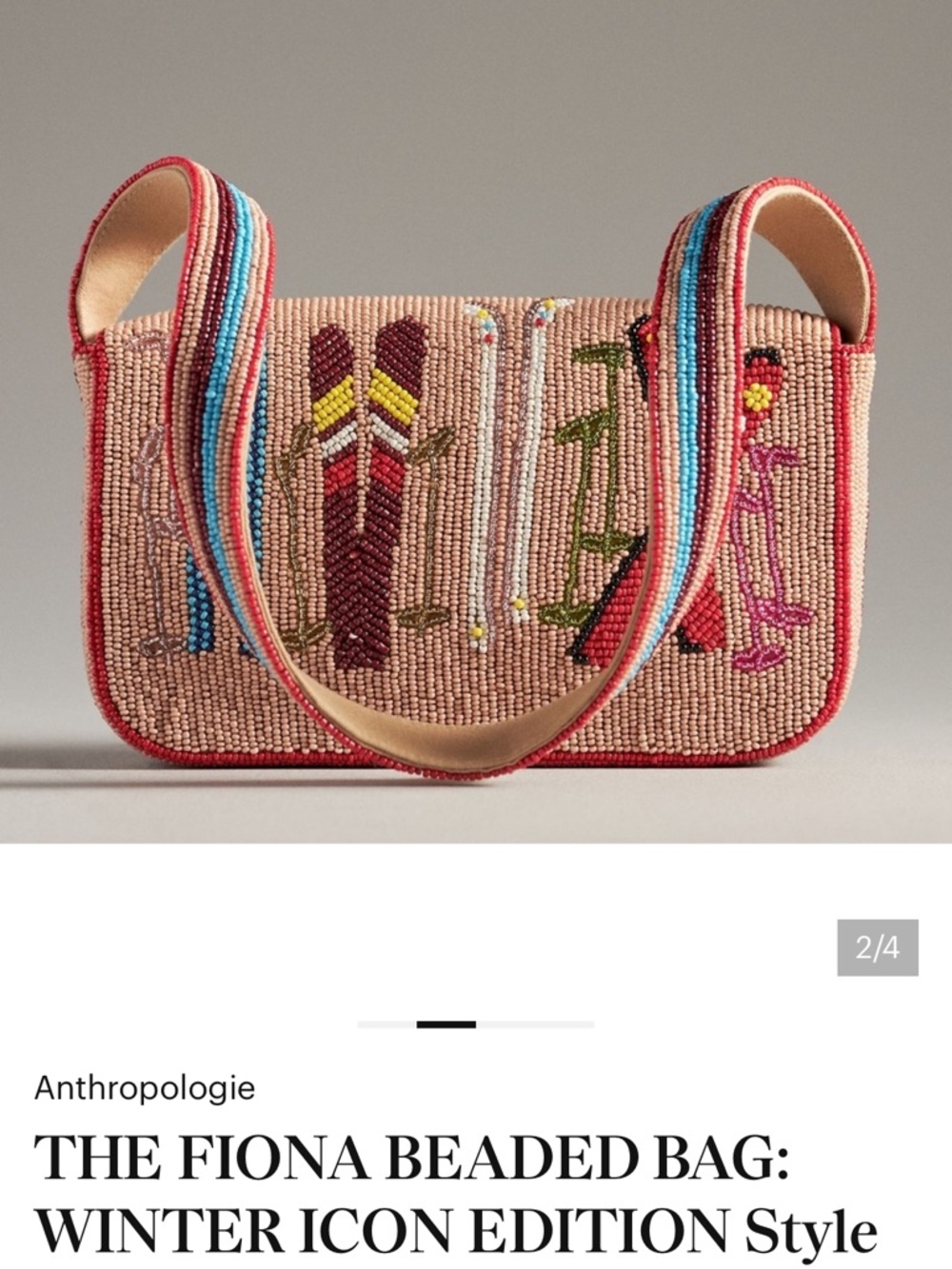 Anthropologie Pink Multicolor Beaded Shoulder Bag